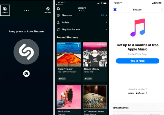 Shazamで無料のAppleMusicを入手