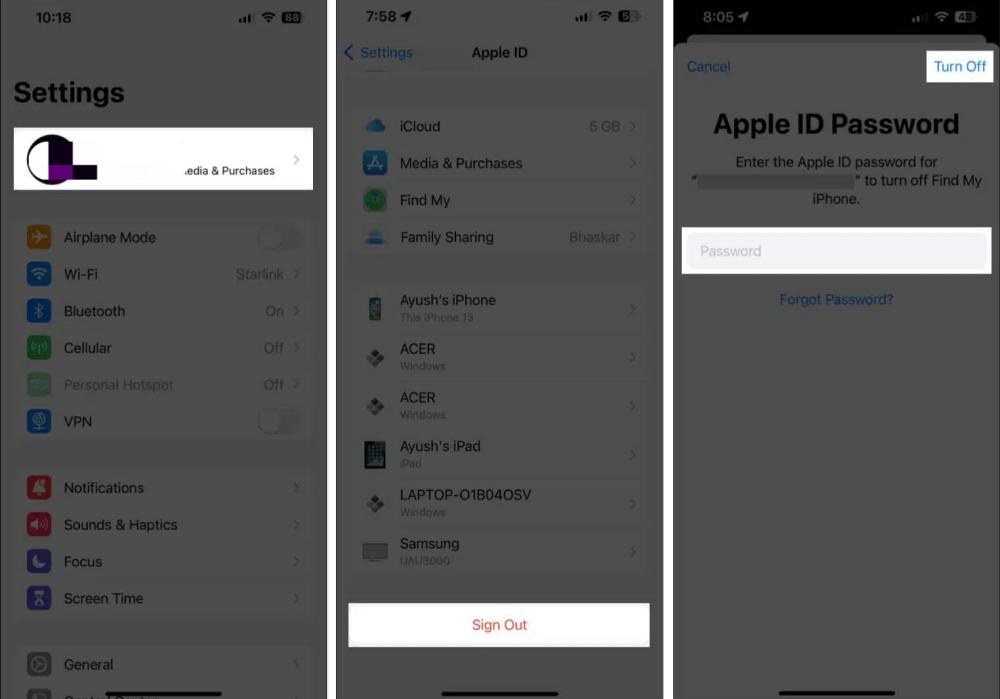 Apple IDをサインアウト