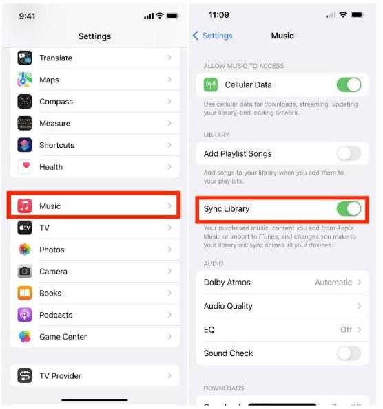 Enable Sync Library iPhone