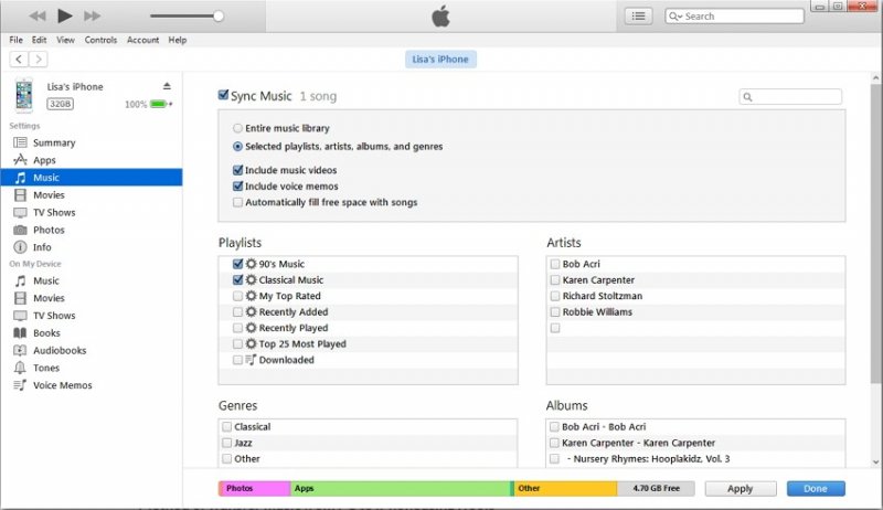 Sync Music in iTunes