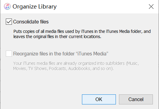 Führen Sie die Konsolidierung von iTunes-Bibliotheksdateien durch