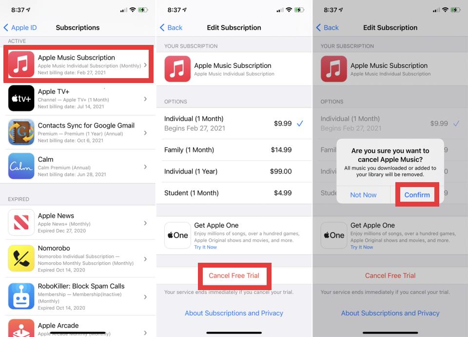 Unsubscribe Apple Music on iPhone