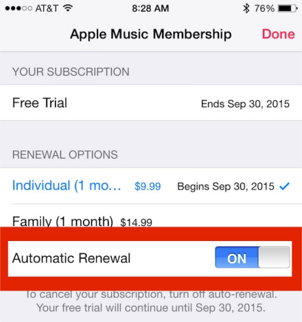 Включите автоматическое продление Apple Music