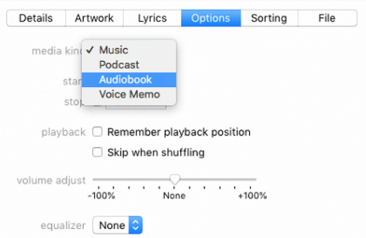 Add The Files To Audiobook Library in iTunes