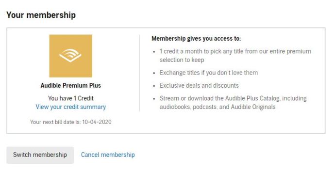 Отменить Audible Membership до окончания удержания