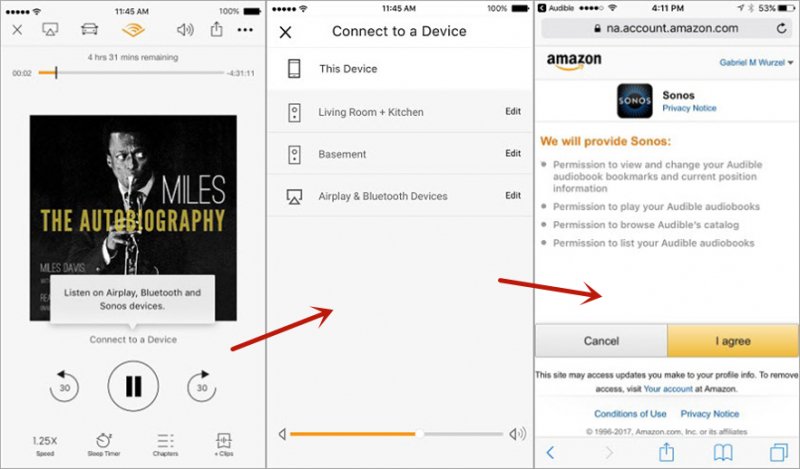 Audible 앱으로 Sonos에서 Audible 재생