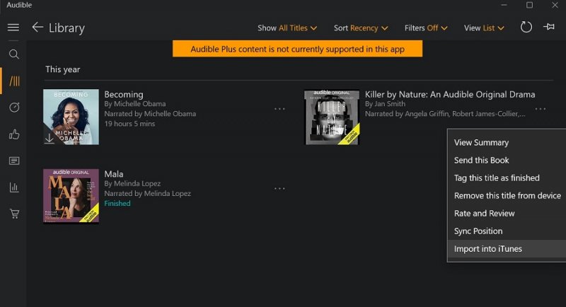 Fügen Sie Audible-Bücher mit der Audible-App zu iTunes hinzu