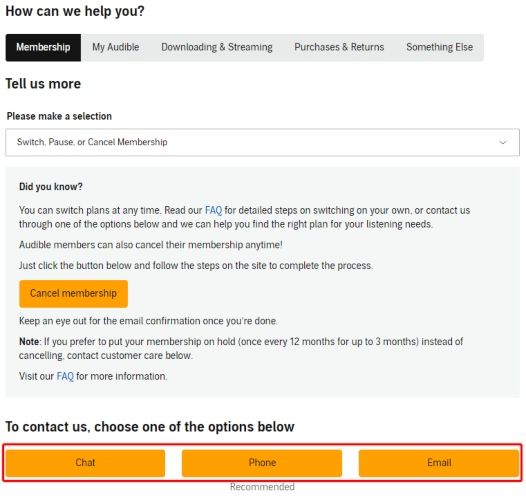 Comment mettre Audible en attente avec le service client Audible