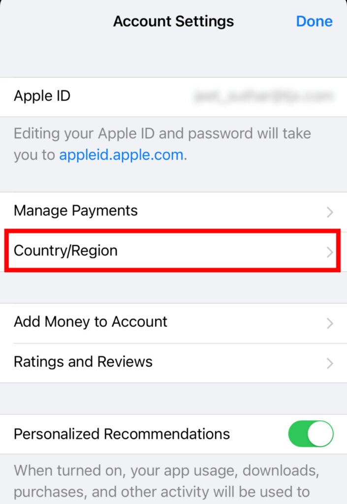 在重新打開 Apple Muisc 之前更改您的 Apple ID 帳戶國家或地區