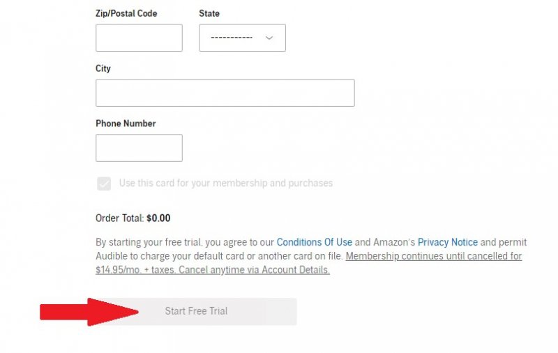 Click on The Free Trial Tab to Get Audible Plans