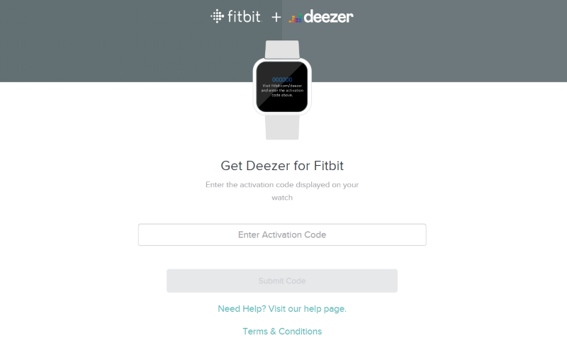 Insira o código ativo na página de ativação do Fitbit Deezer