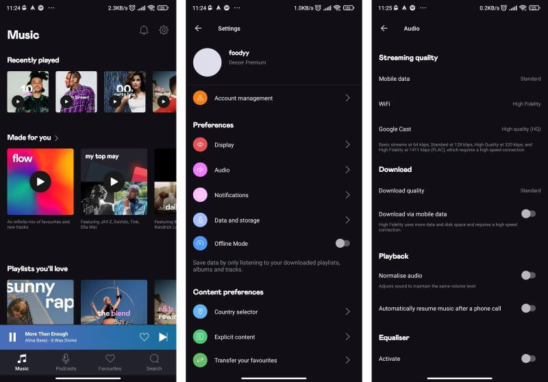Der Prozess zum Anpassen der Deezer-Qualitätseinstellung auf einem Smartphone