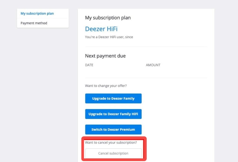 Отменить подписку Deezer на рабочем столе