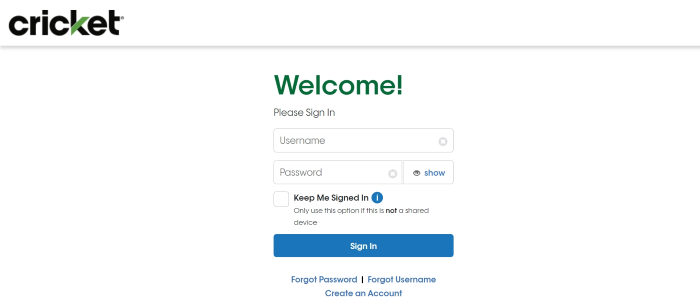Create an Account on Cricket or Sign in