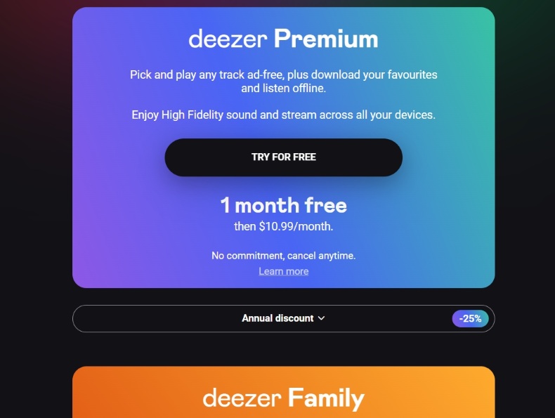 Deezer Premiumのさまざまなプラン