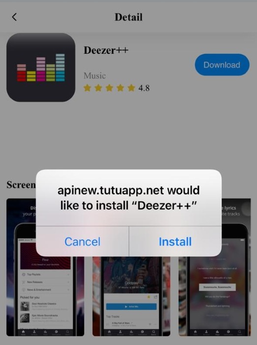 携帯電話の TutuApp から Deezer++ をダウンロード