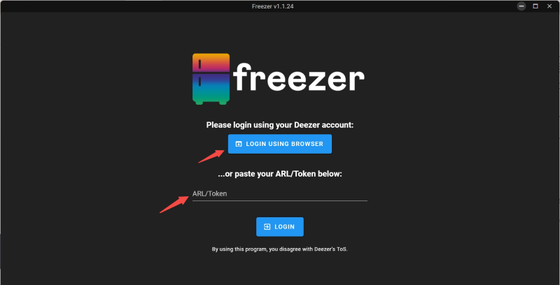 下載 Freezer 並在上面登錄您的 Deezer 帳戶