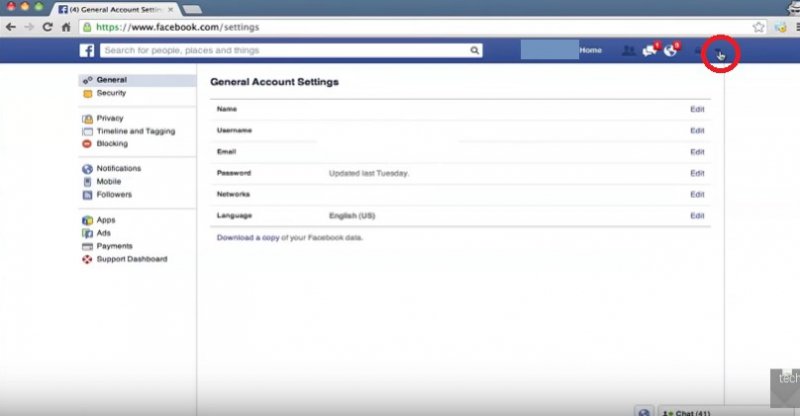 Accedi all'account Facebook