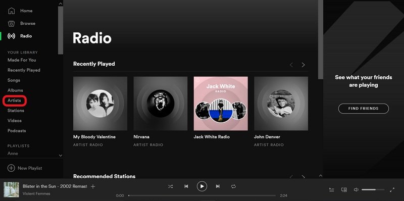 Ouverture Artist Radio sur Spotify