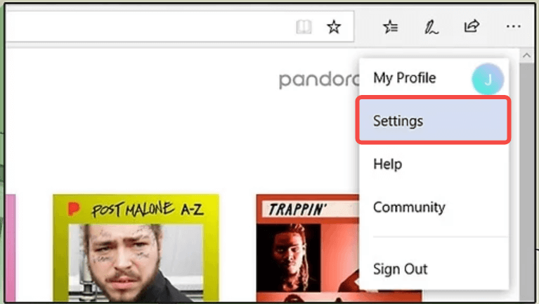 Facendo clic su Impostazioni account Pandora