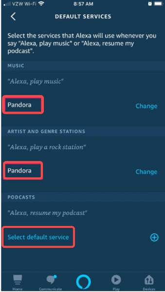 기본값을 Pandora로 변경