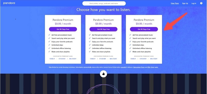 Sign Up for a Pandora Student Premium