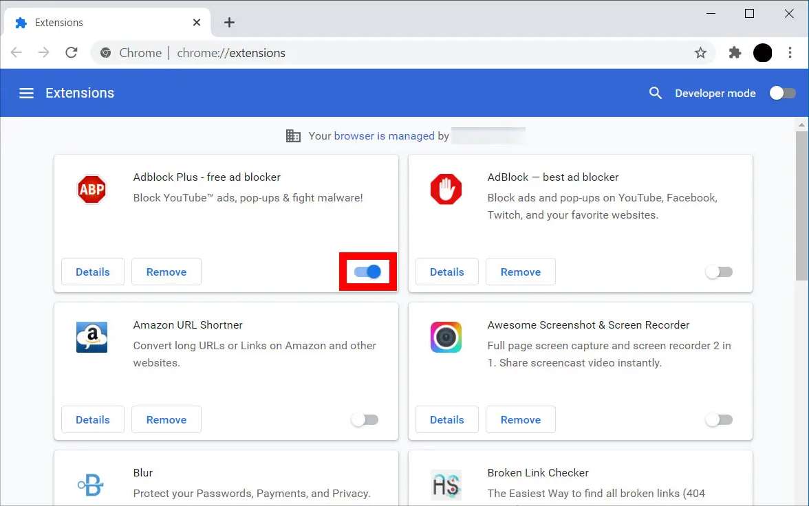 Wyłącz rozszerzenia Chrome