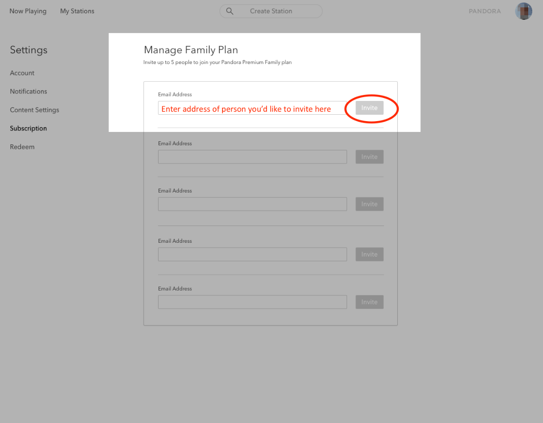 Set Up Pandora Premium Family