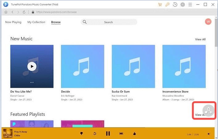 Page de conversion de musique TunePat Pandora