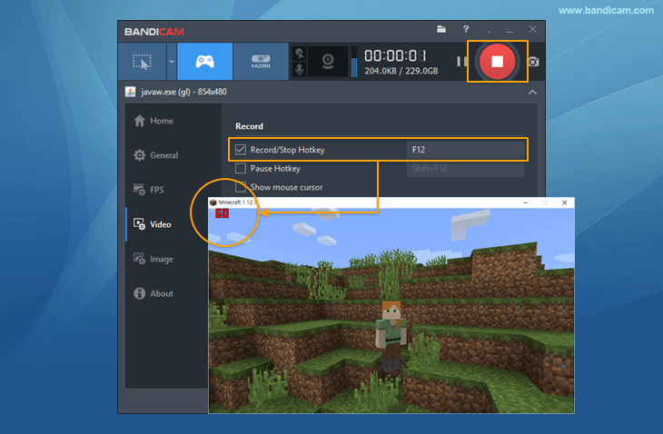 Bandicam Aufnahme starten