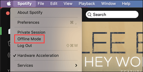 Selecting Offline Mode of Spotify