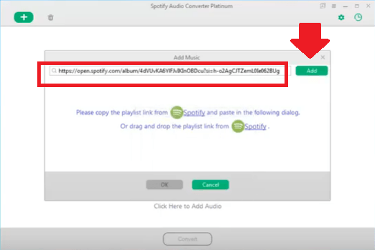 Copier le lien Alubum pour ajouter des chansons à partir de Spotify