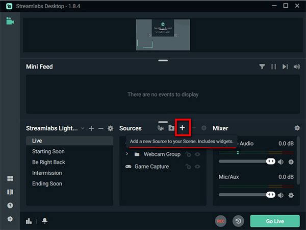 Streamlabs Obs에 소스 추가