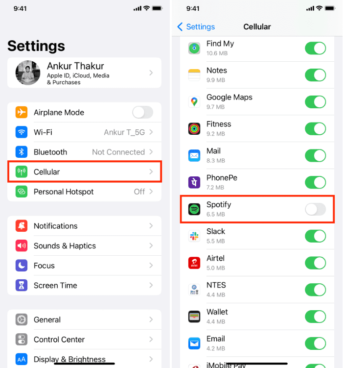Spotify Réseau mobile iOS