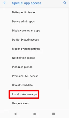 Ative a configuração de permissão de instalação do aplicativo desconhecido em seus dispositivos Android