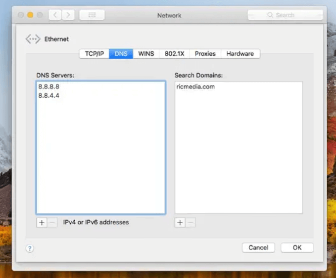 On Mac Change DNS Settings