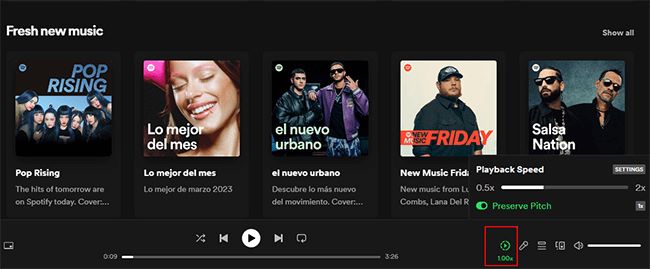 Proces zmian Spotify Szybkość odtwarzania w odtwarzaczu internetowym