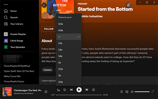 Proces zmian Spotify Prędkość odtwarzania włączona Winłajdaki