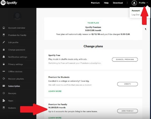 Change Spotify Subscription From Individual to Family