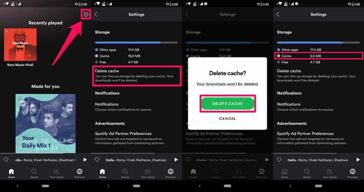 Limpiar Spotify cache