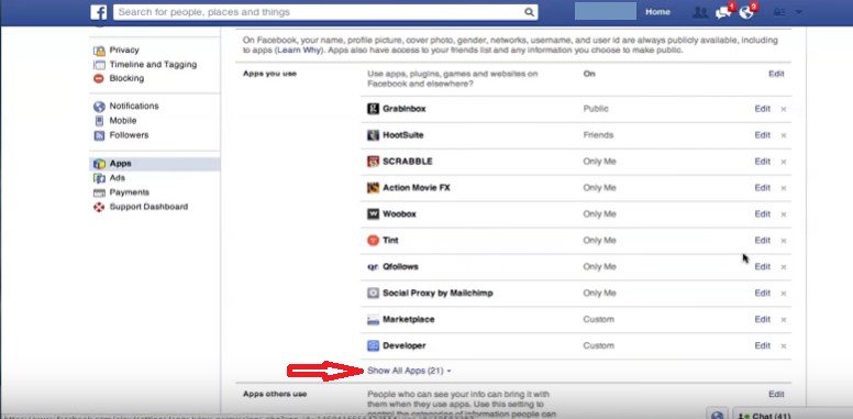 Fai clic su Modifica per disconnetterti Spotify da Facebook