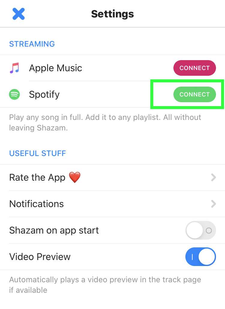 Connect Spotify and Shazam in iPhone