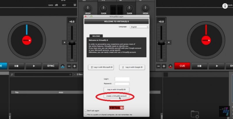 Crea un account in Virtual DJ