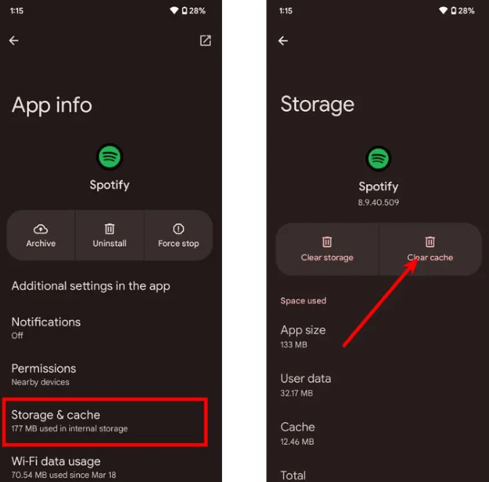 Android Clear Spotify App Cache