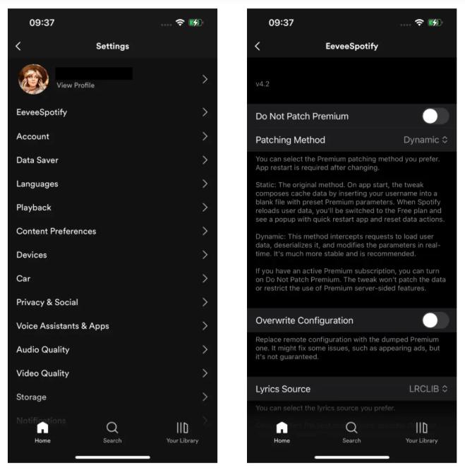 EeveeSpotify Tweaked Spotify Apps