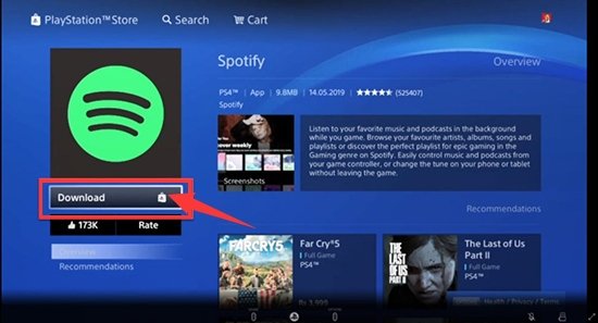 装着 Spotify PS4のアプリ