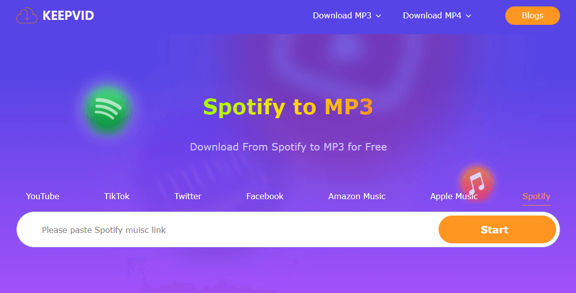 KeepVid конвертировать Spotify песни