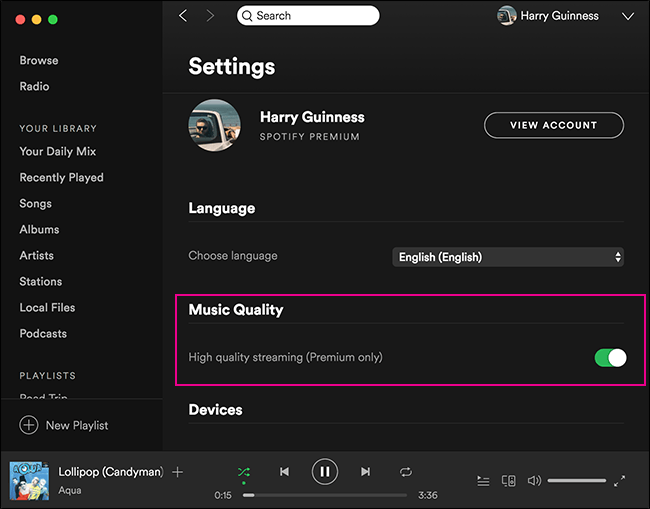 Adjust Music Quality