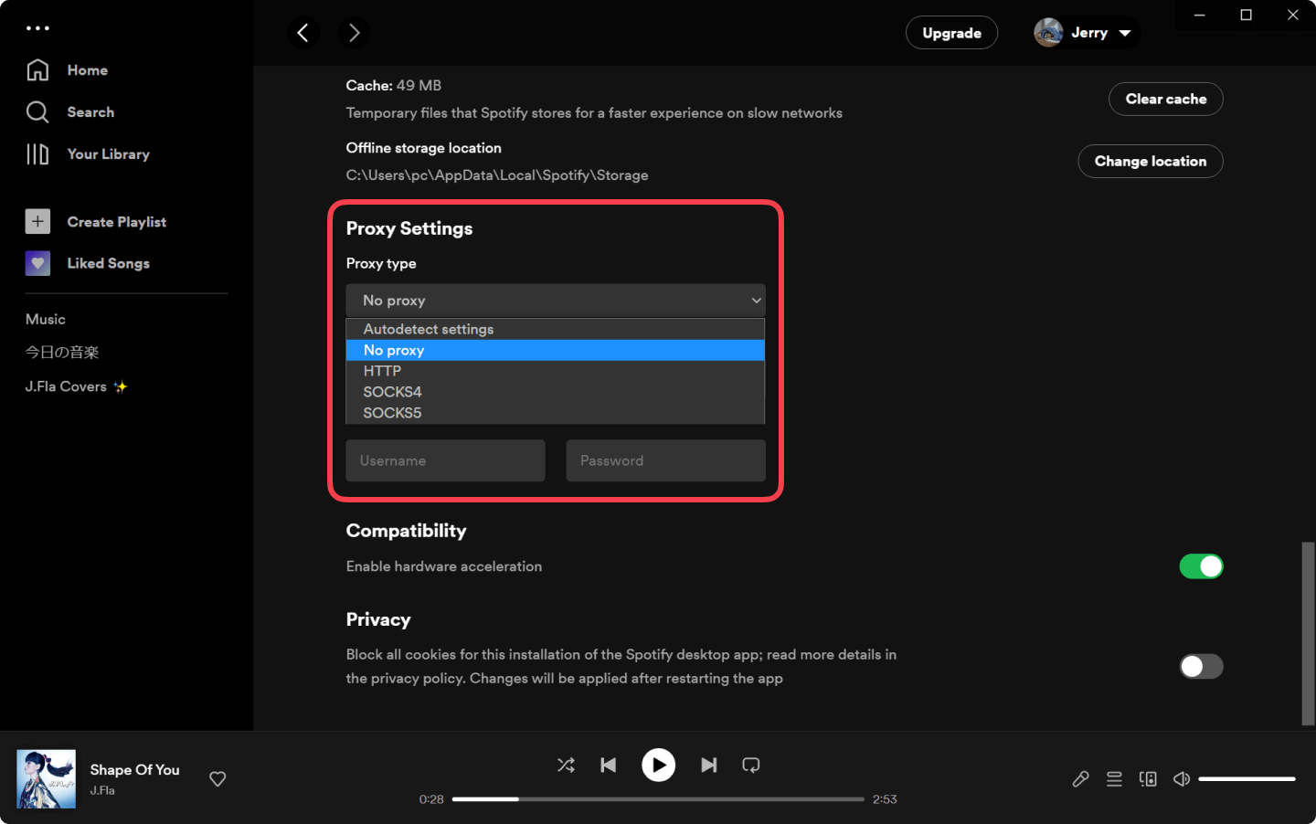 Setting No Proxy on Spotify