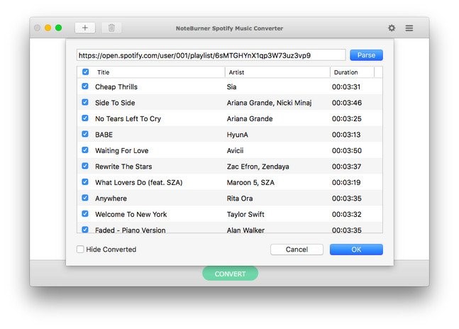 Agregue la Spotify Canciones para ser descargadas y transformadas